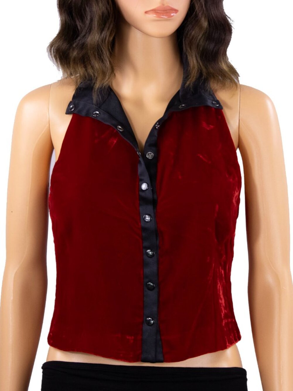 Giorgio Armani 1990s Red Velvet Halter Top Vintage